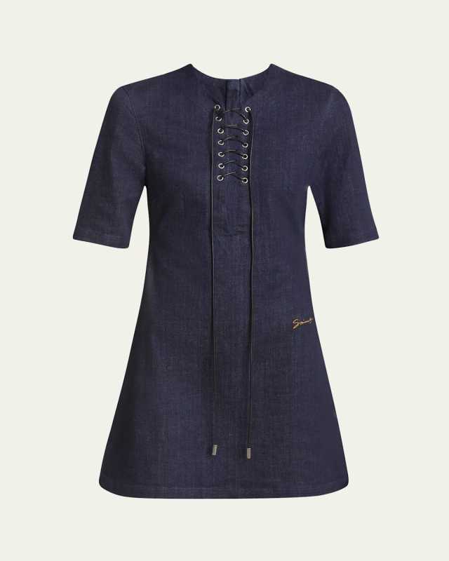Lace-Up Denim Mini Dress